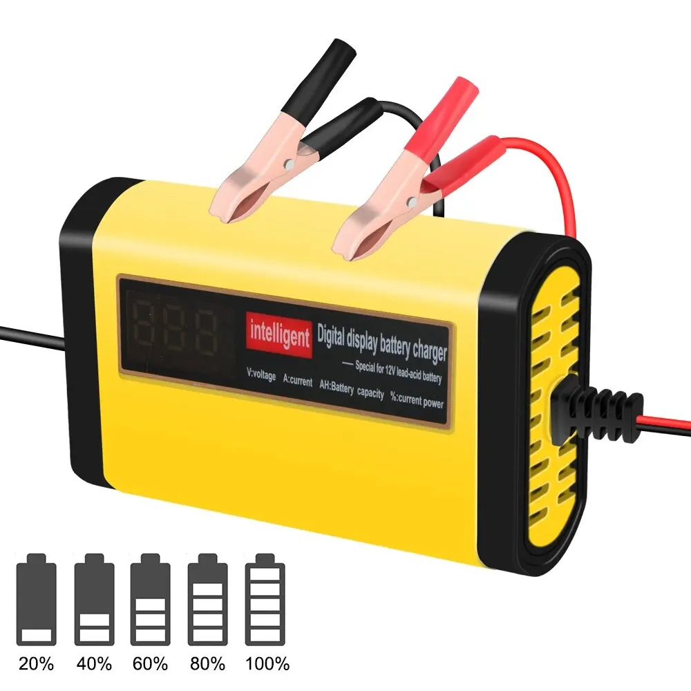 Carregador de bateria de carro e moto totalmente automático, display digital lcd, 12V