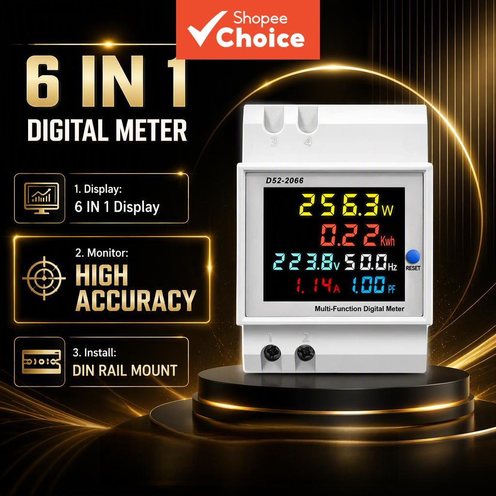 Para Tuya Smart Meter JIUJI 6 em 1 Trilho DIN AC Monitor 110V-380V Consumo de Energia
