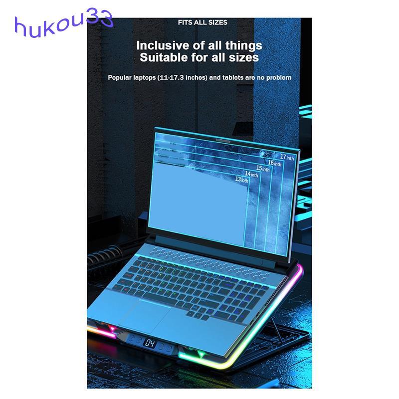 [hukou33] Almofada De Resfriamento Para Laptop Jogos F36 Com Luzes RGB Tela LCD 7 Ângulos Ajustáveis 2 Portas USB Laptop