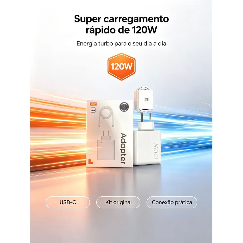 [ORIGINAL] Xiaomi 120W Carregador Completo Turbo Power Cabo USB + Cabo Tipo C