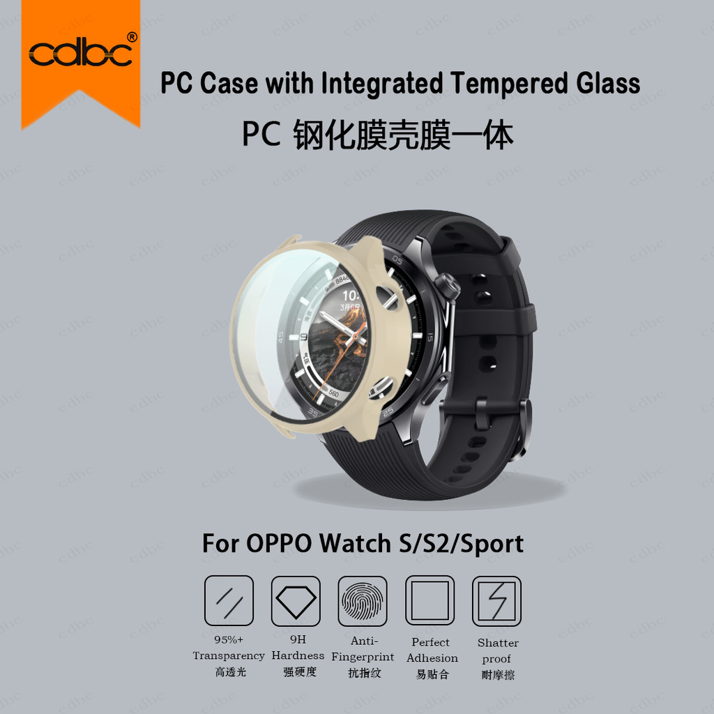 cdbc Para OPPO Watch S S2 Sport All-in-One Case , Vidro Temperado Embutido , PC Hard Shell Capa Protetora Anticolisão