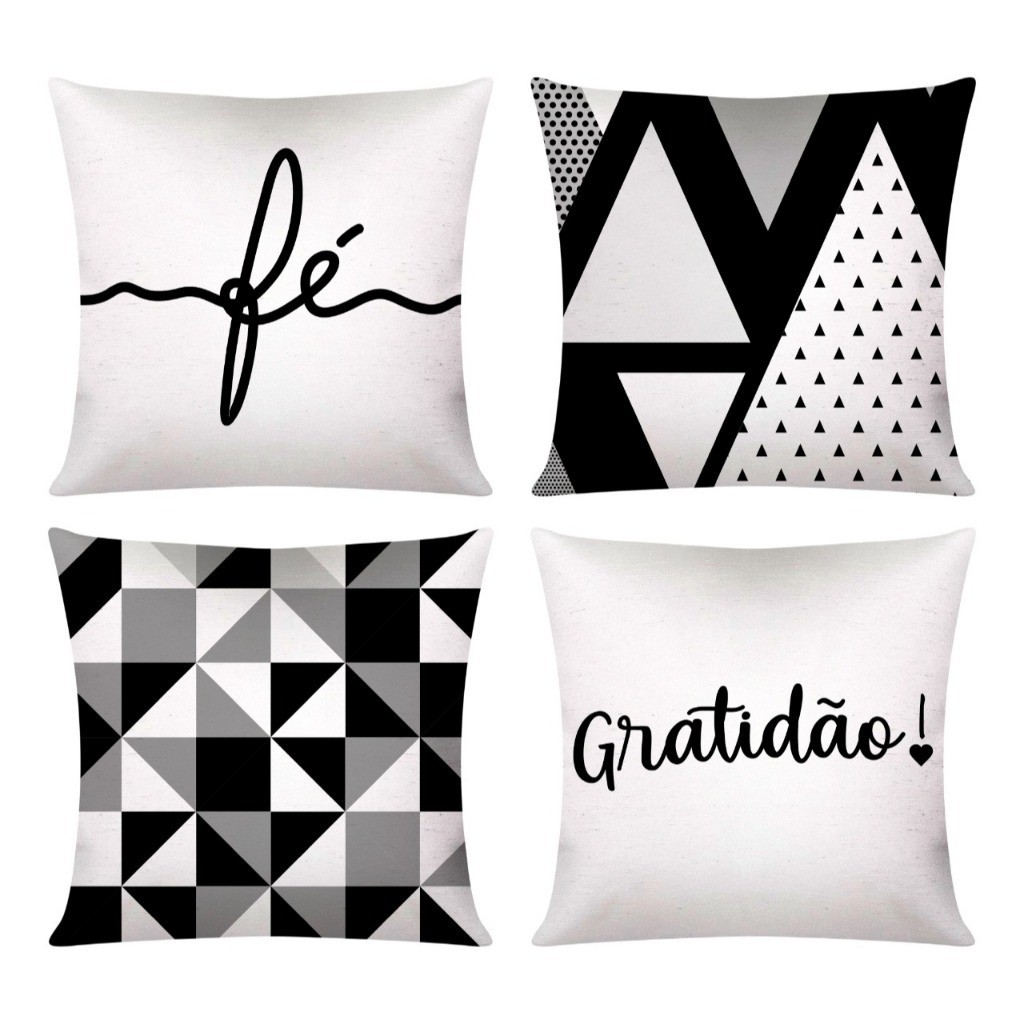 Kit com 4 Capas de Almofada Decorativas Modern Print 45x45 - Gratidão Branca