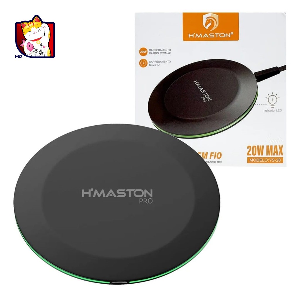 Carregador Turbo Wireless Qi 20w Sem Fio Indução Para Celular Rápido LED - H'maston