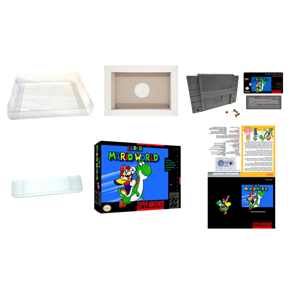 Kit caixa com berço, protetor, mini manual, case com labels e dust cover super nintendo