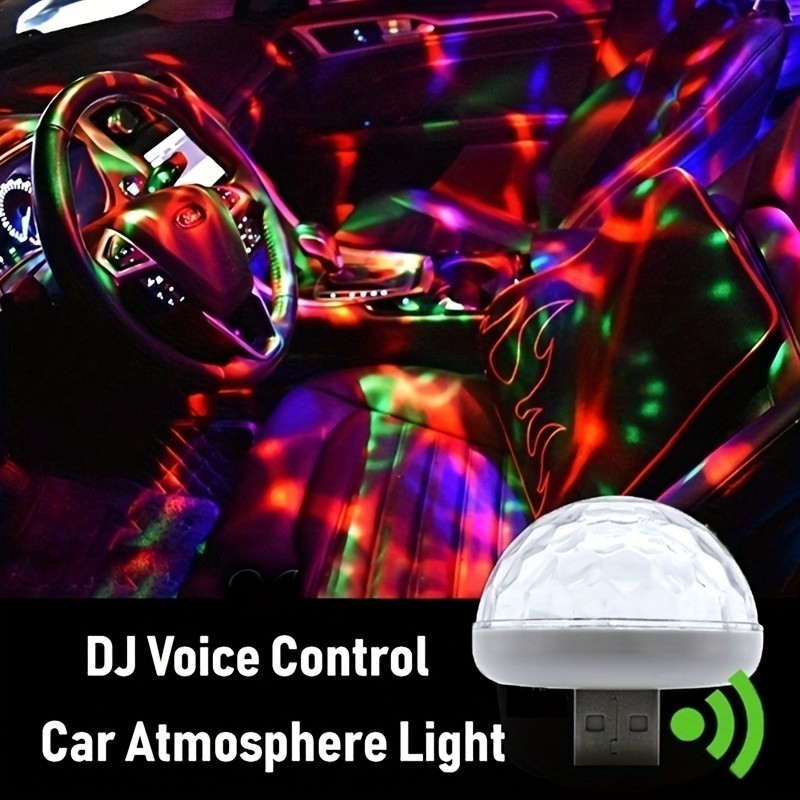 Carro usb pequena luz mágica, LED de controle de voz, luz de atmosfera de disco de festa, luz de palco rotativa