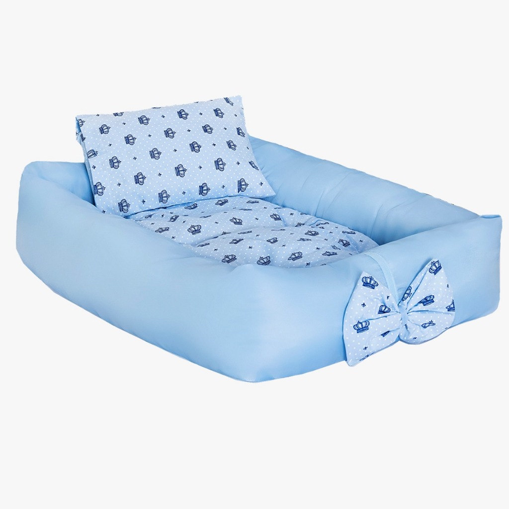 Ninho Rolinho para Bebê 4 peças Coroa Azul Bebê Menino