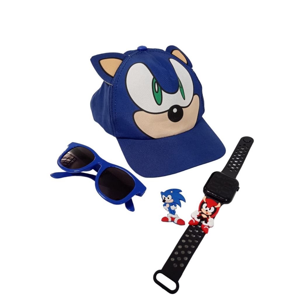 Boné Do Sonic Com Oculos Azul Mais Reloginho Digital