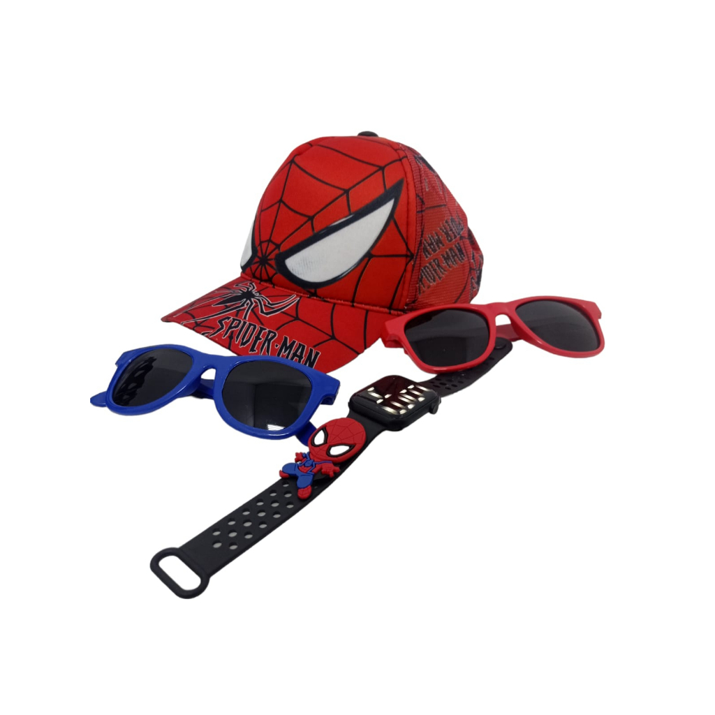 Boné Kit Infantil Homem Aranha Oculos Relogio Digital