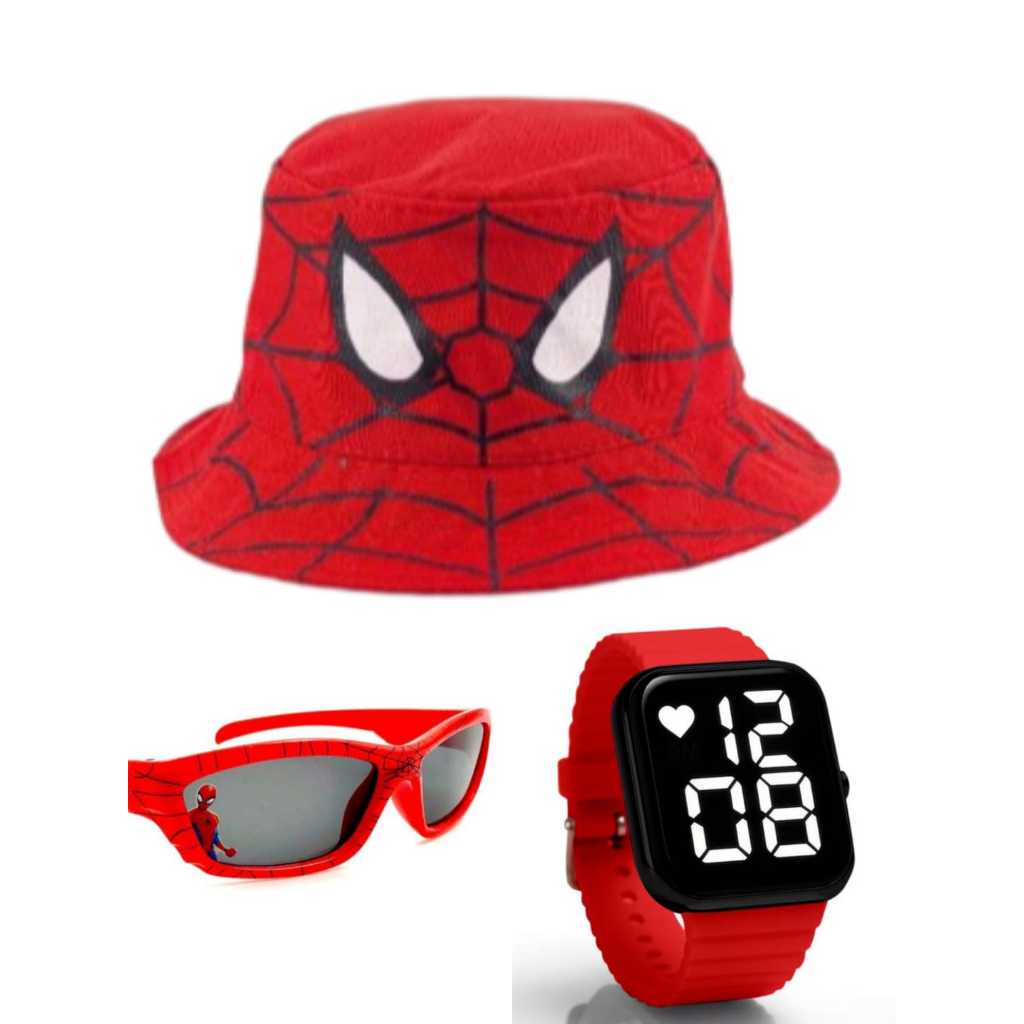 Chapéu , oculos e relógio digital a prova d agua infantil masculino do homem aranha , super kit 3 em 1 lançamento