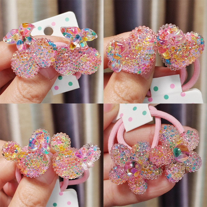 2PCS Lovely Cartoon Colorful Sequined Cherry Girls Bandas De Cabelo Elásticas Para Crianças Acessórios