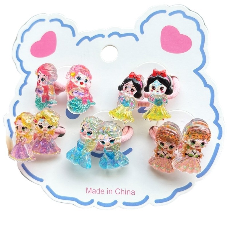 2PCS Lovely Transparent Sequin Cartoon Princess Girls Elastic Hair Bands Crianças Acessórios De Cabelo