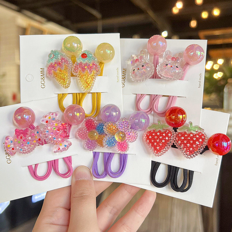 2PCS Lovely Cartoon Strawberry Candy Girls Bandas Elásticas Para Cabelo Infantilhair Accessories