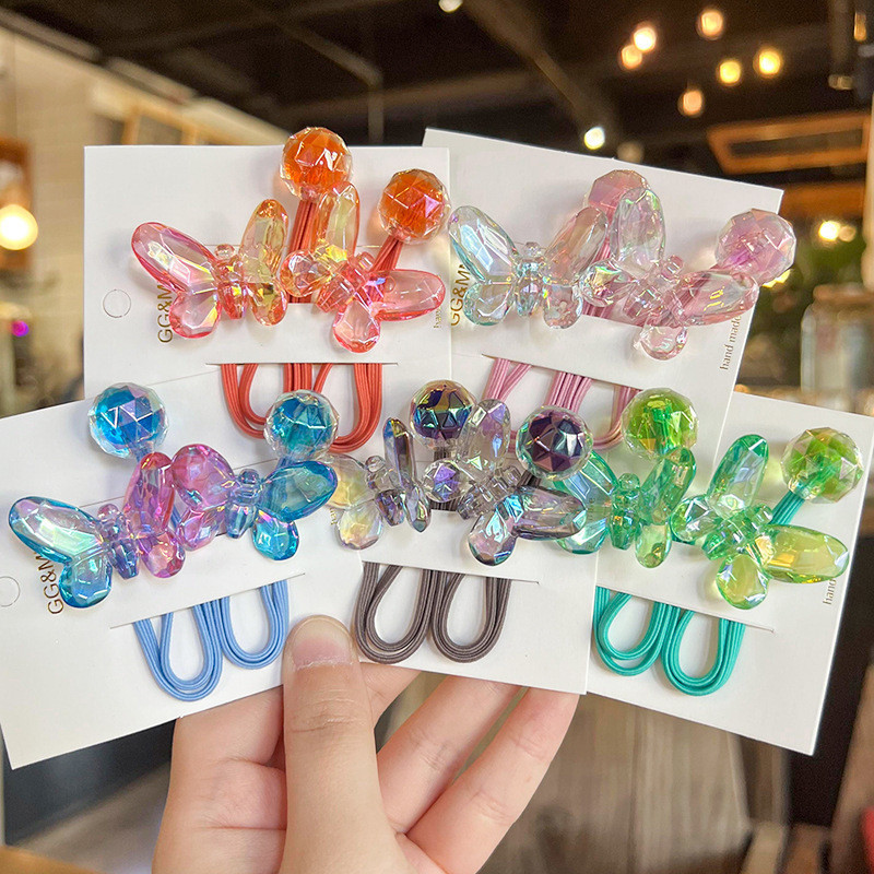 2PCS Lovely Cartoon Transparente Butterfly Girls Bandas De Cabelo Elásticas Para Crianças Acessórios
