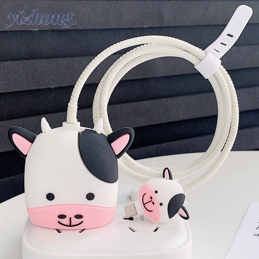 Capa Macia De Silicone Para Carregador 4PCS iPhone 18W/20W Protetor De Cabeça De Carregamento Lovely Cartoon Cow Shape