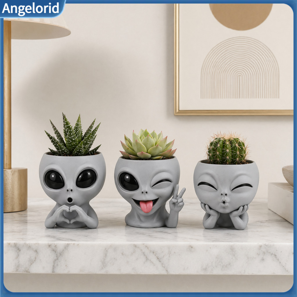 Planter Funny Face – 3d Printed Cute Gray Head Succulent Cactus Pot Unique Home Table Shelf Decoration Perfect Gift fo