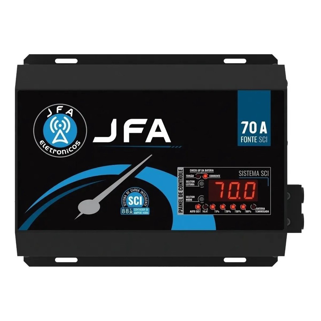 Fonte Automotiva Jfa 70a Slim Bivolt Com Voltímetro Digital Carregador Bateria Som