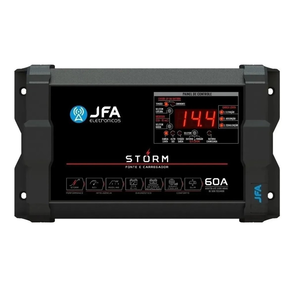 Fonte Automotiva Jfa 60a Slim Bivolt Com Voltímetro Digital Carregador Bateria Som