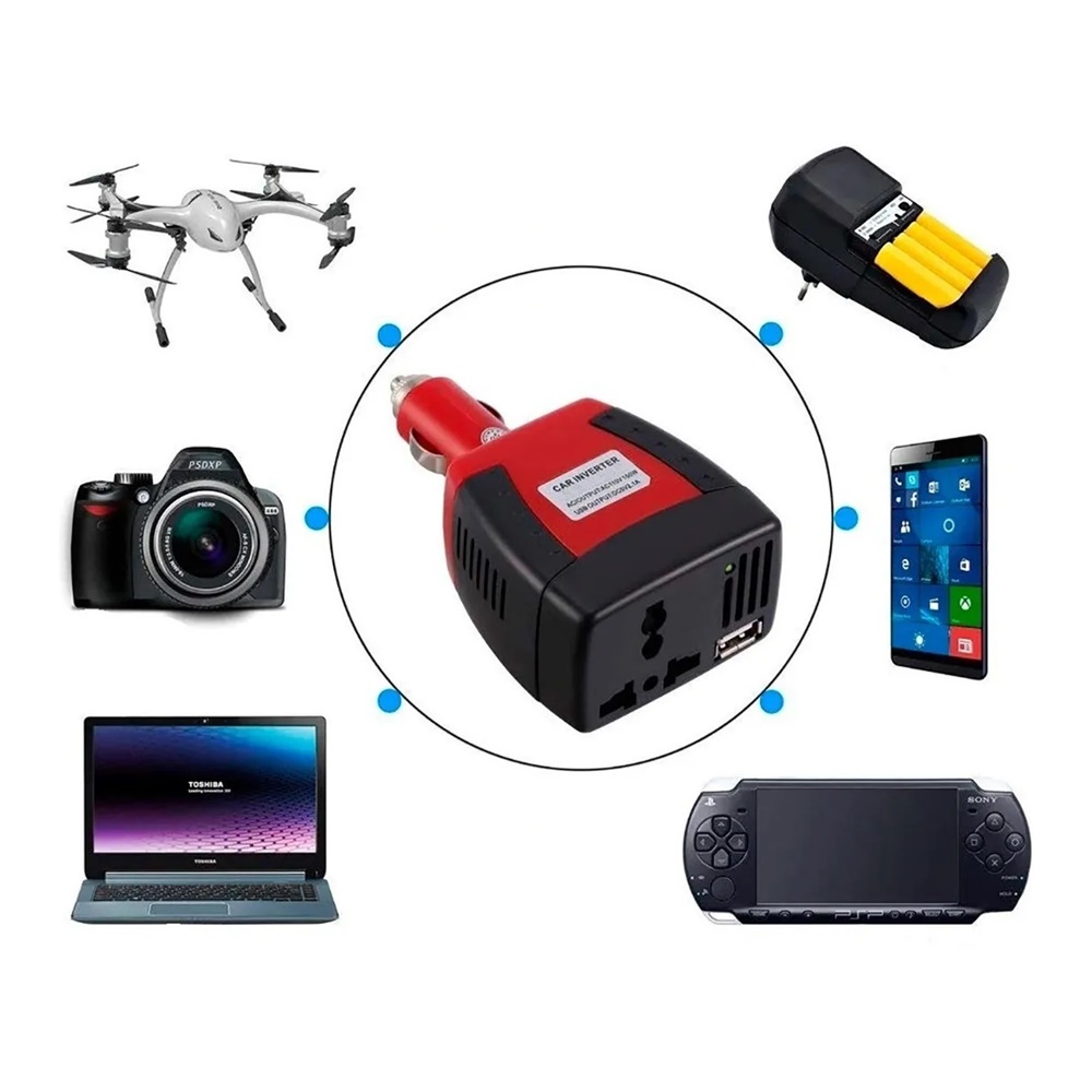 Inversor De Tensao Automotivo 12v Para 127v Conversor Para Carro Tomada E Usb i1 150w