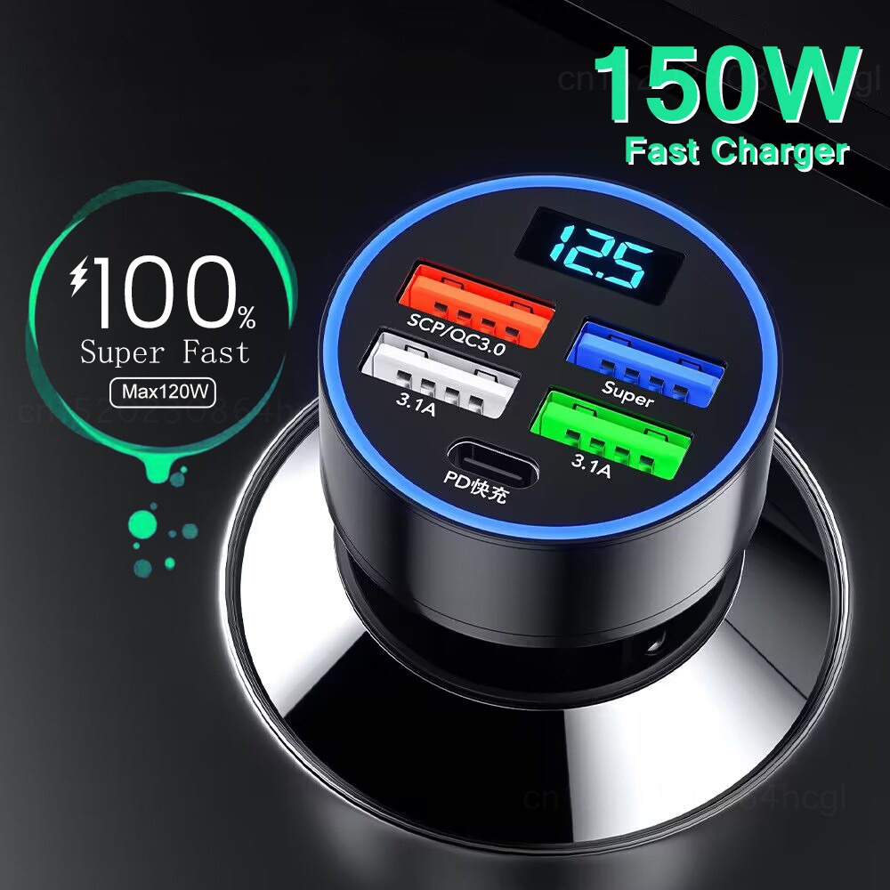 5 Portas Carregador De Carro De 150W Rápido PD QC3.0 USB C Telefone Para Tipo Adaptador