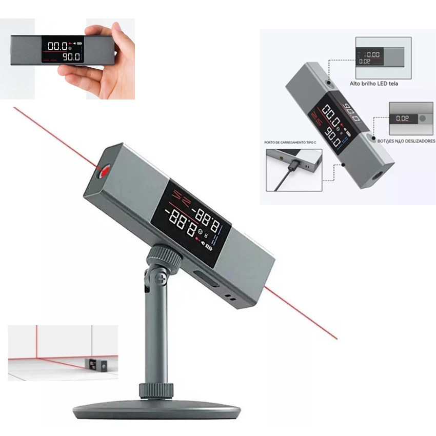 Goniômetro A Laser Transferidor Automático Medidor De Ângulo Projecão De Linha alta precisão Visor LED duplo