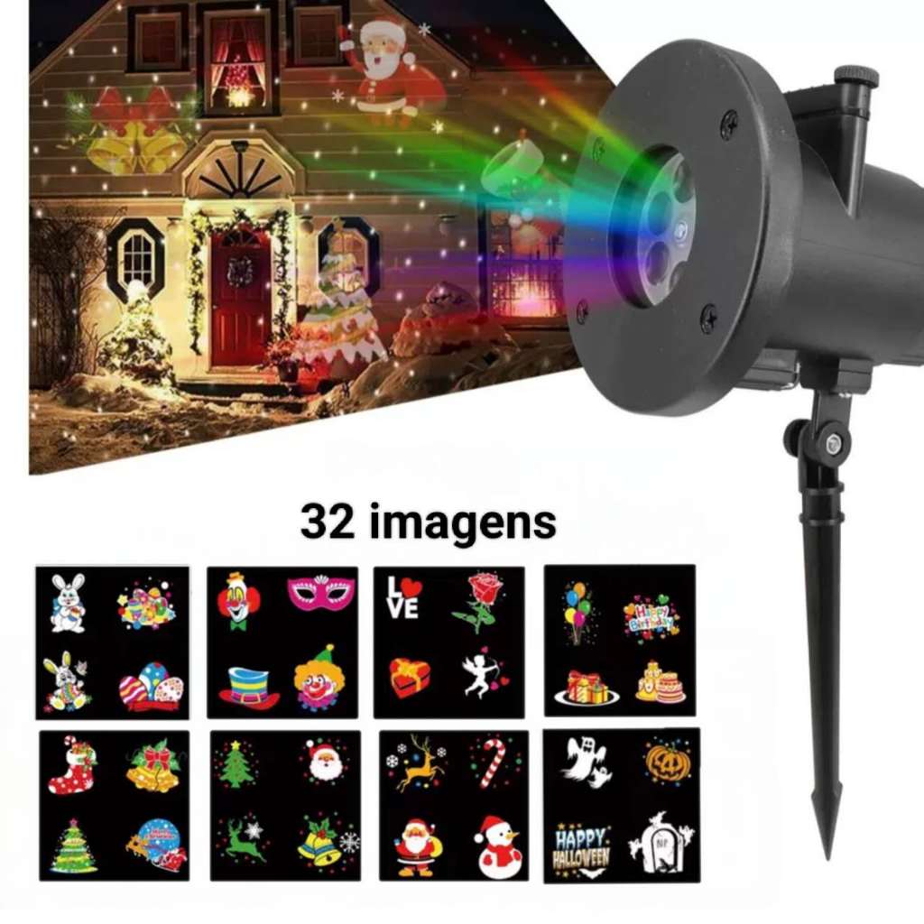 Projetor Natalino Led Natal 32 Desenhos 3d Laser Decoracao Papai Noel Refletor - Festas Halloween Prova D'agua 6414