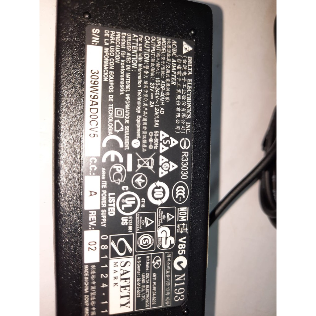 ADAPTADOR/ CARREGADOR PARA NTB MODELO DELTA ELETRONICS ADP40MHAD *20V-2,0A