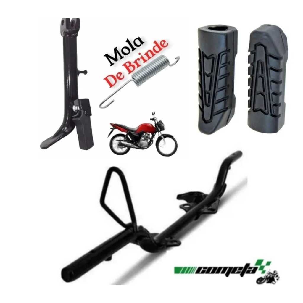 2 Pares Estribo Maciço Cometa + 2 Cavalete Lateral + 2 Pares Borrachas Titan Start Cargo 125 150 160