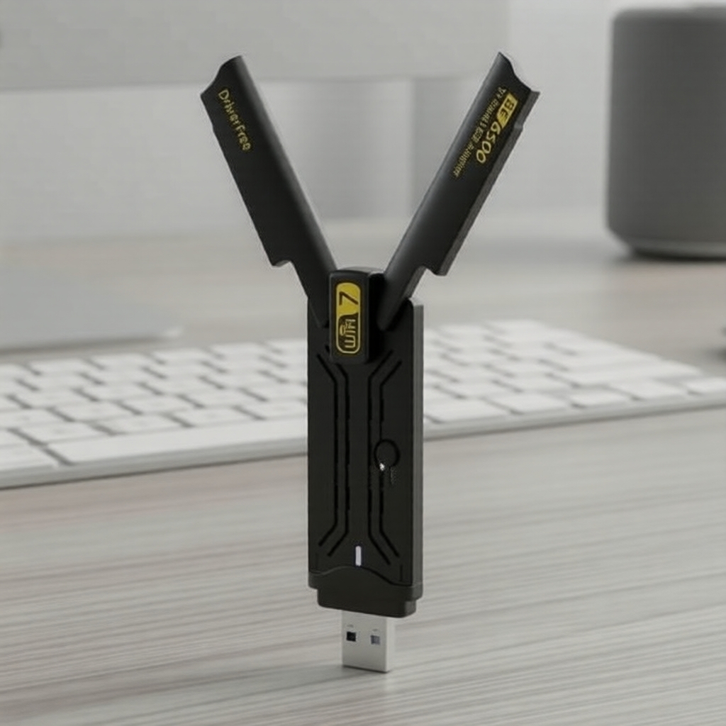 Placa de rede USB 3.0 tri-band WiFi 7 BE6500 6500 Mbps, inclui driver para Windows 10/11