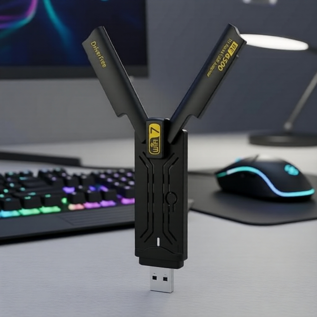 Adaptador de Rede Tri-Band USB 3.0 WiFi 7 BE6500 6500Mbps com Driver Grátis para Windows 10/11