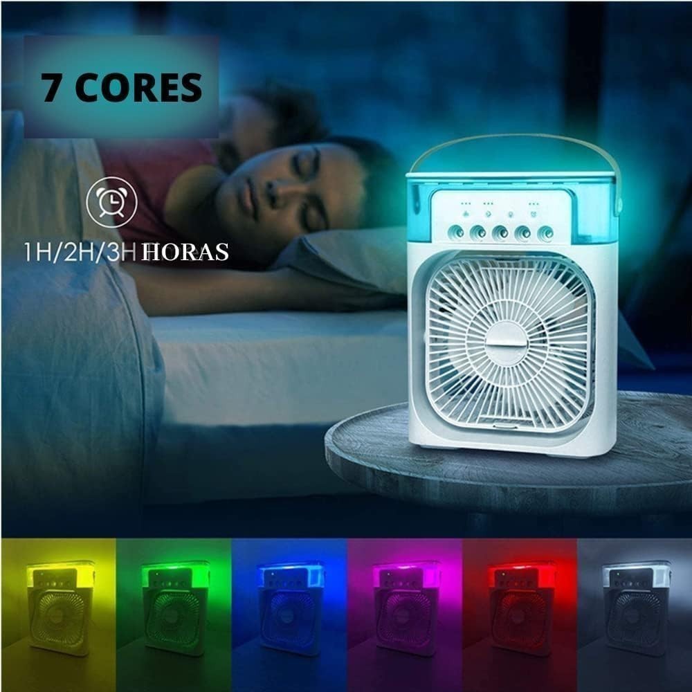 Mini Ventilador Climatizador de Mesa Escritório Refrigerador de Ar Portátil USB 3 Velocidades Led USB-C Ambientes Pequen