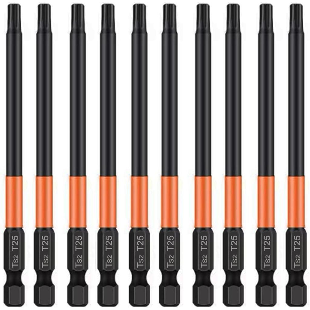 T25 Torx Bit Set, chjcoxk 10PCS T25 Impact Torx Bits 1/4 Hex Shank, Star Bits Set for Power Screwdriver Driver, Magnetic