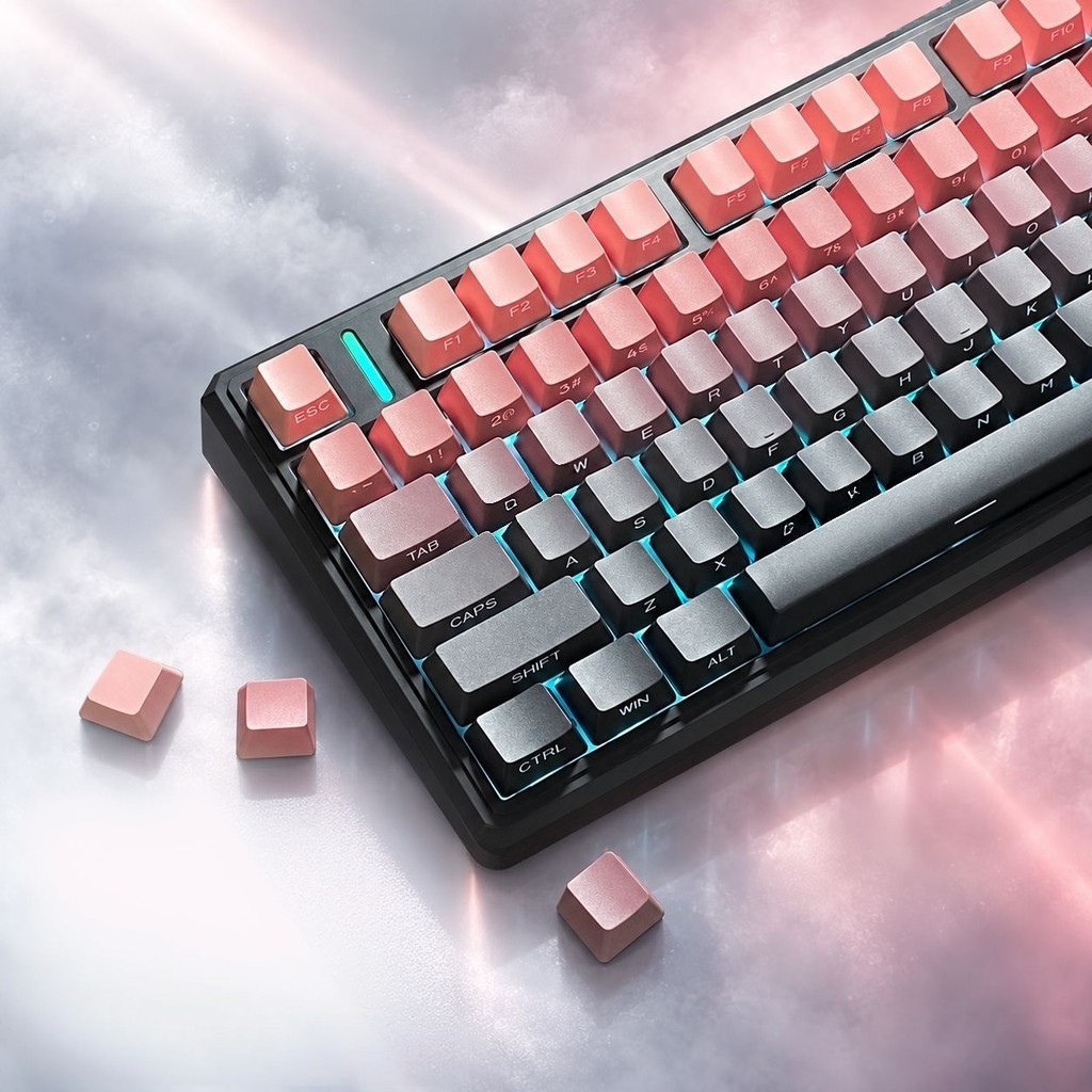 134 Teclas Rosa Preto Brilho Através Do Lado Impresso Keycaps PBT Duplo Tiro Perfil OEM Para Teclado De Jogos