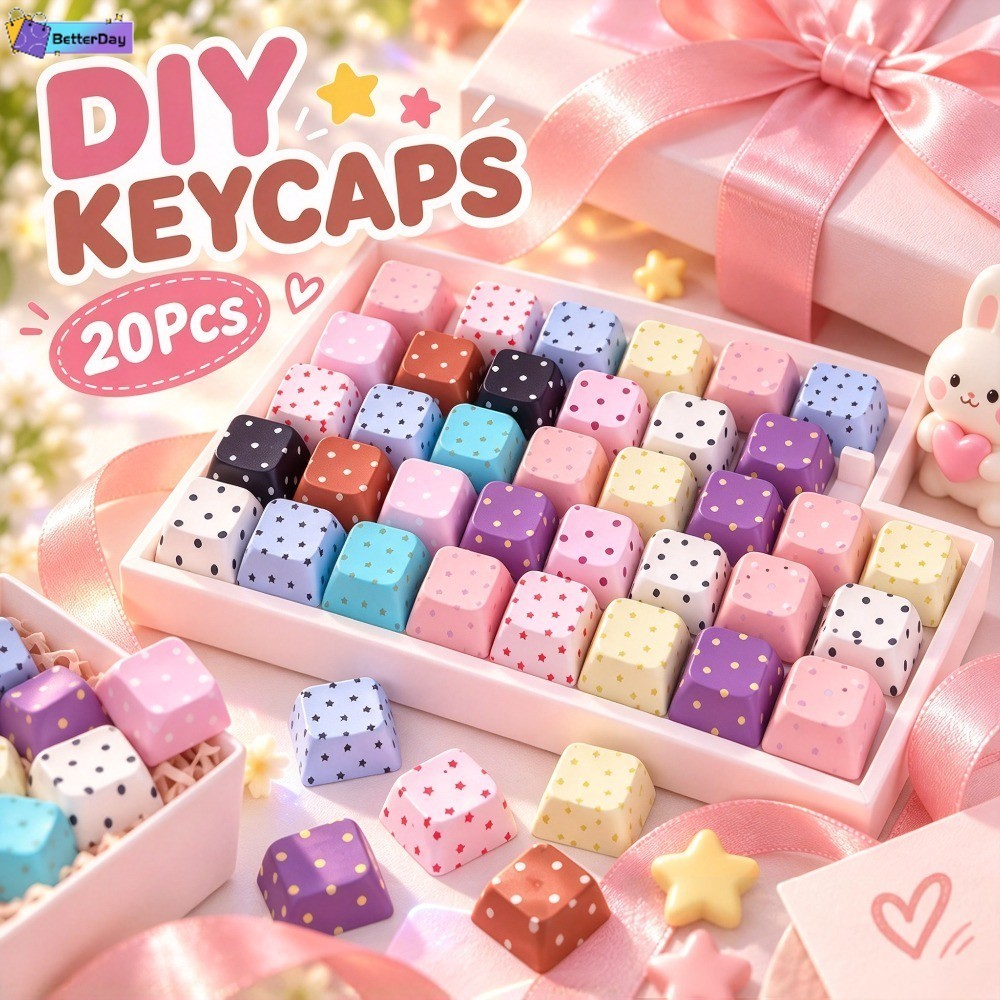 Requintado Perfil OEM PBT Keycaps Macaron Cor Bolinhas Estrela Padrão Anti-Brilho Tampas Para Teclado Mecânico MX Decora