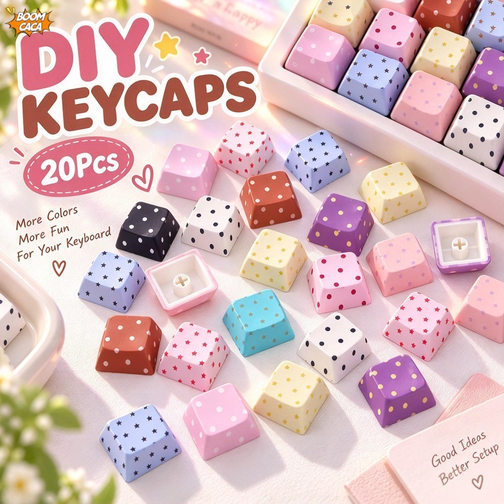 Bonito Estrela & Bolinhas Impresso PBT Keycaps Colorido Perfil OEM Anti-Brilho Tampas Para Teclado Mecânico MX DIY Decor