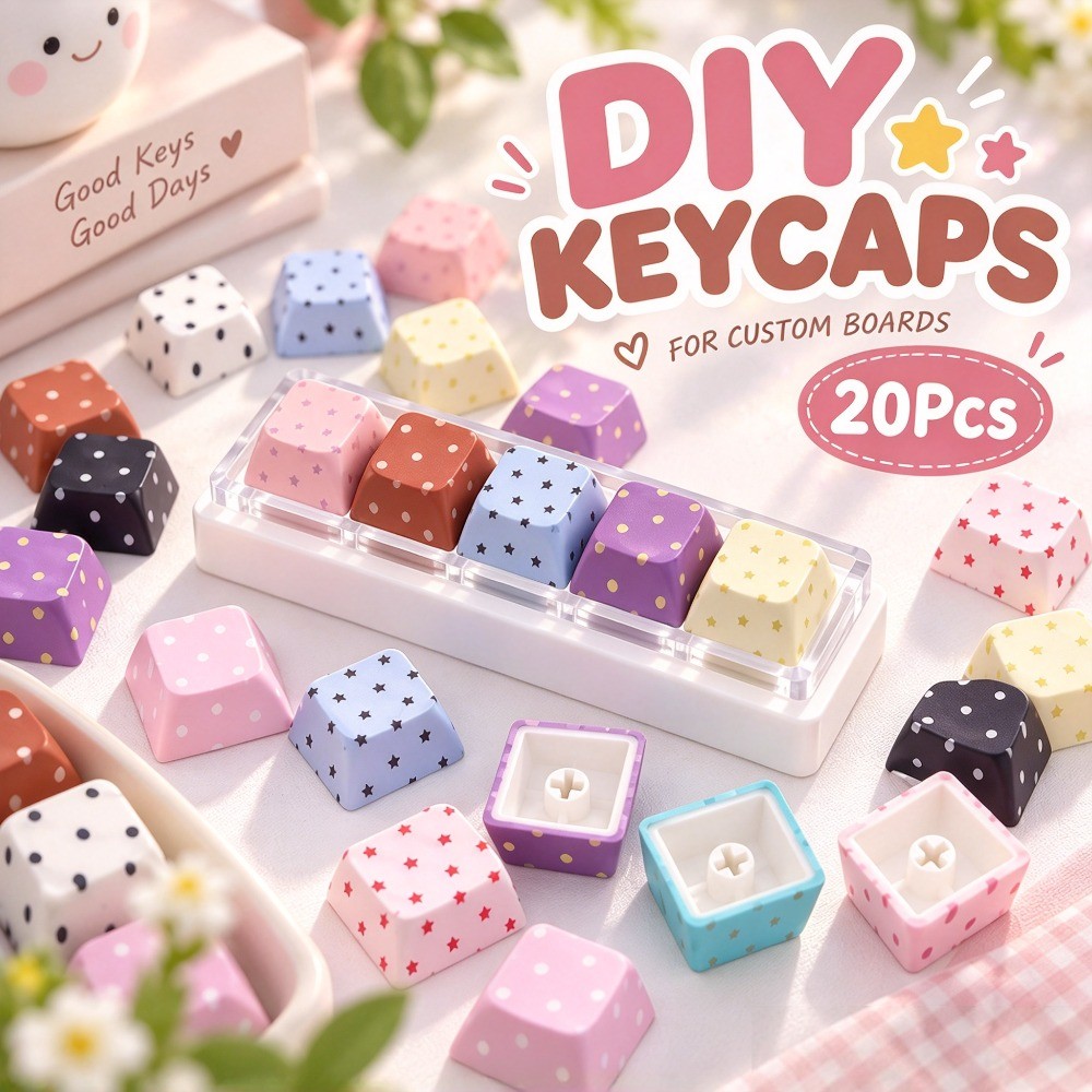Teclado Mecânico Padrão Perfil OEM Keycaps Colorido Bolinhas E Estrela Impressa PBT Tampas De Teclas Anti-Brilho Para In