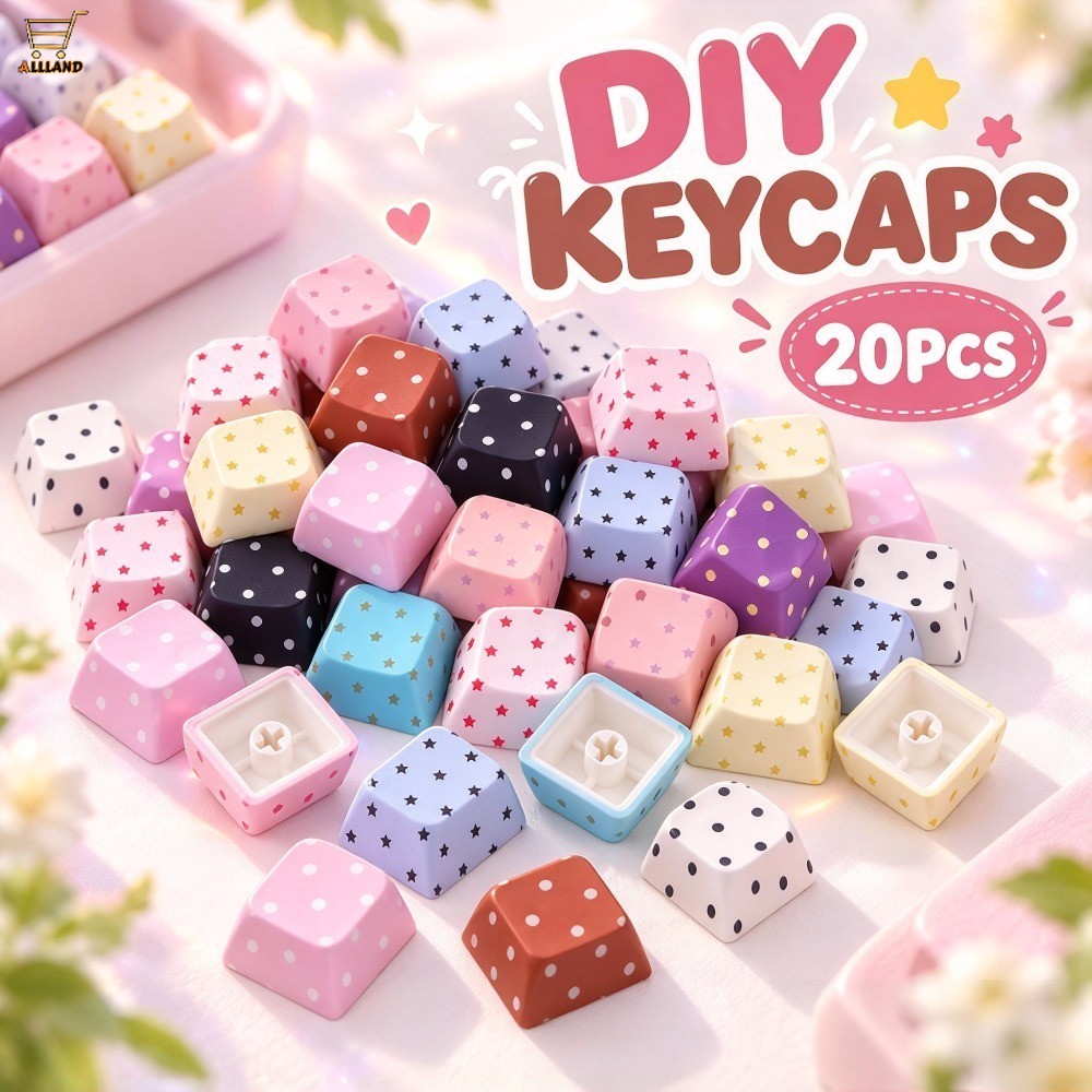 Macaron Cor Bolinhas E Estrela Impressa PBT Keycaps Perfil OEM Tampas De Teclas Anti-Brilho Para Interruptores MX Teclad