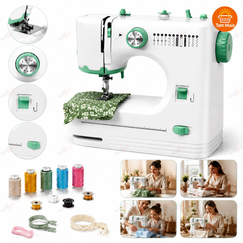Mini Máquina De Costura Elétrica Portátil Bivolt , Kit Completo De 16 Designs De Pontos