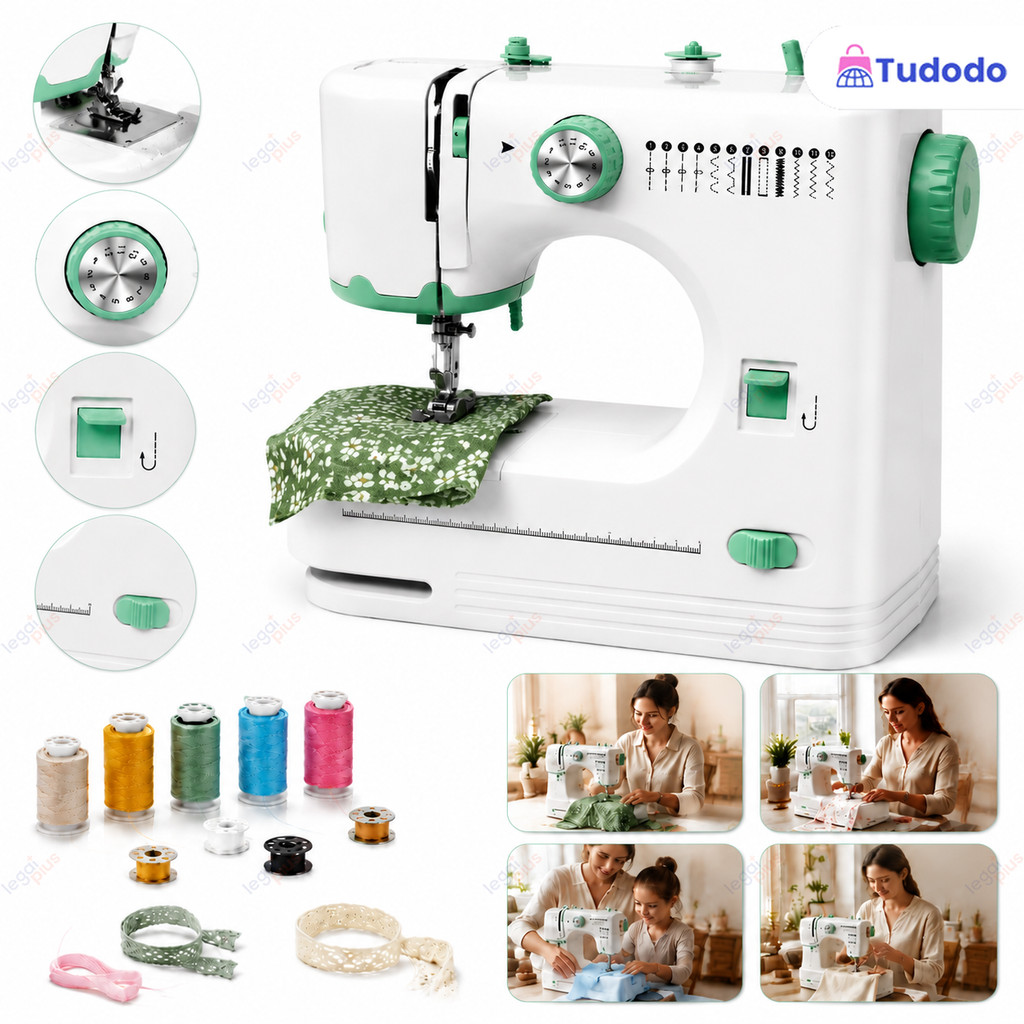 Mini Máquina De Costura Elétrica Portátil Bivolt , Kit Completo De 16 Designs De Pontos
