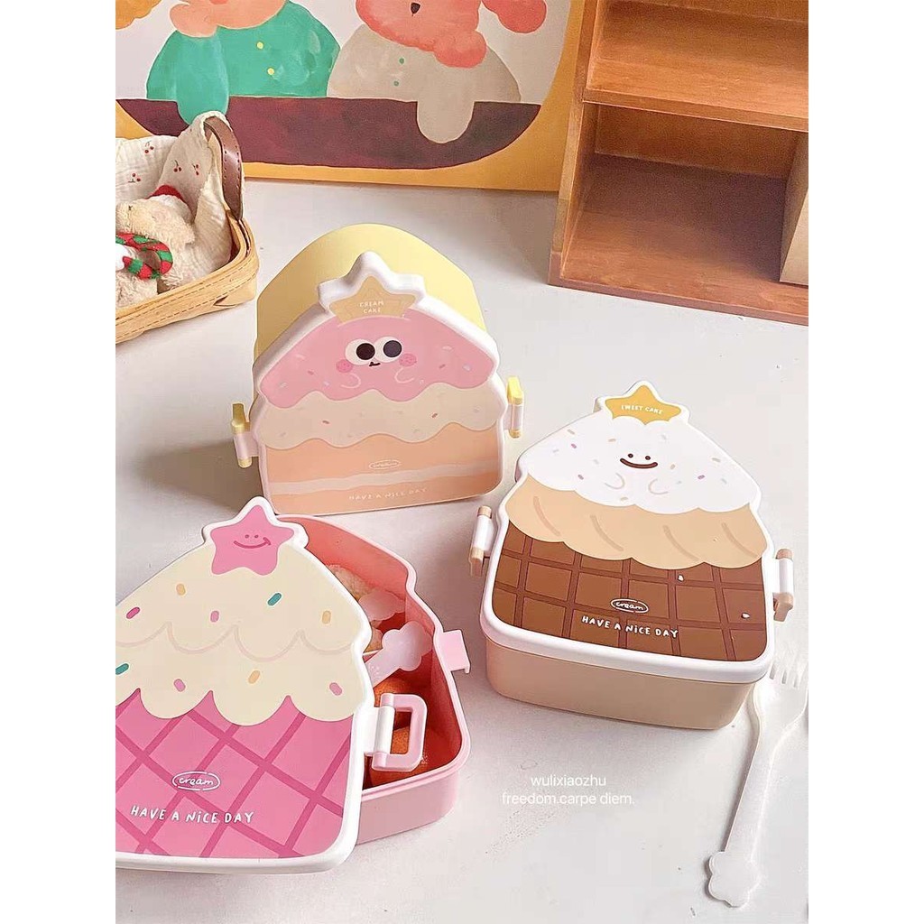 Lancheira Marmita Plástica Formato de Cupcake Infantil Adulto Com Adesivo 3D e 2D