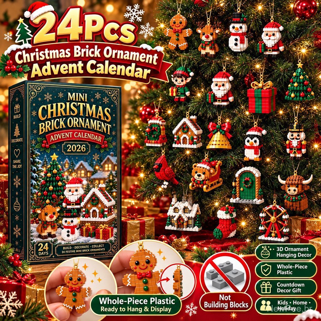 24 peças de calendário de contagem regressiva de Natal - enfeites de tijolos 2D/3D para decoração de casa e festas