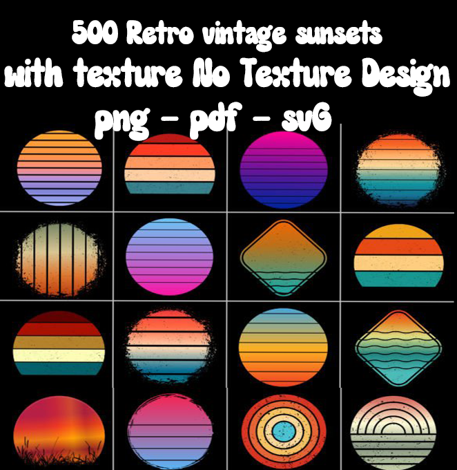 500 Retro vintage sunsets with texture No Texture Design