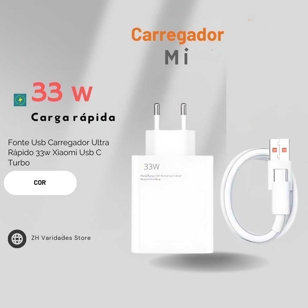 Carregador Turbo 33w 67w 120w 150w 180w para Xiaomi Samsung USB TIPO-C 2025