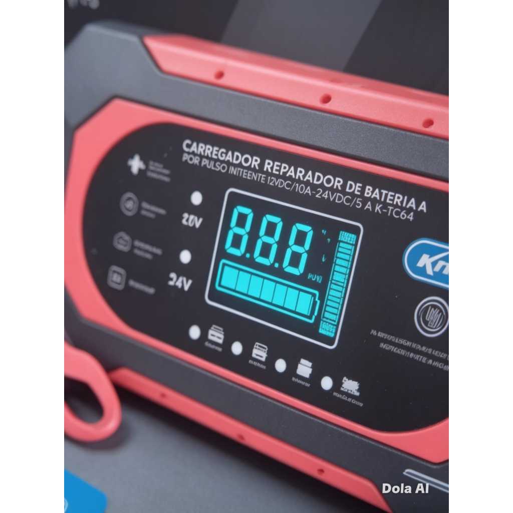 Carregador Reparador de Bateria Inteligente Knup KP-TC64 12V/24V 5A 180W com Display Digital