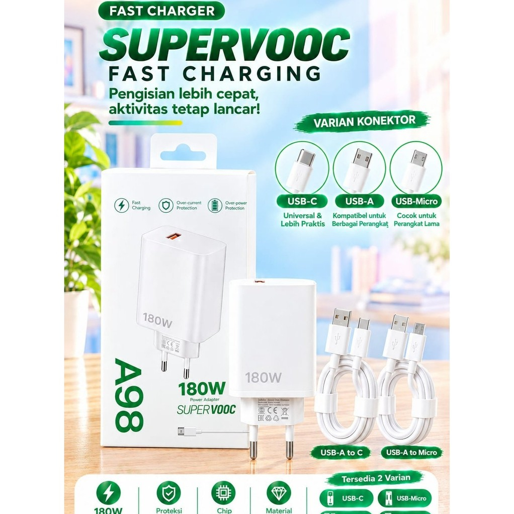 Carregador TC OP A98 180W SUPER VOOC MICRO E Rápido Tipo C