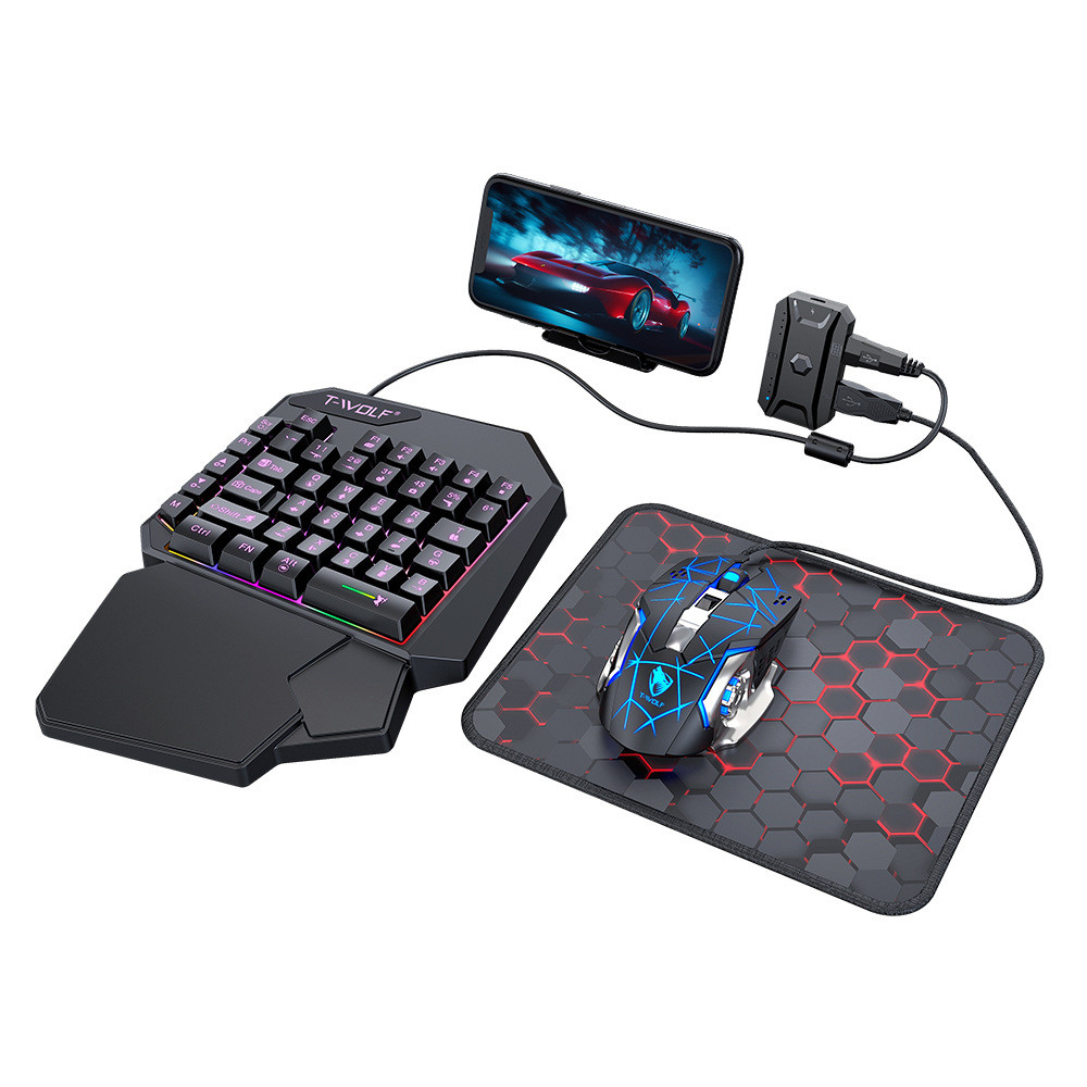 T-WOLF Thunder WOLF TF950/T19/TF900 Conjunto de teclado e Mouse comendo artefato de frango Teclado com uma mão Conjunto