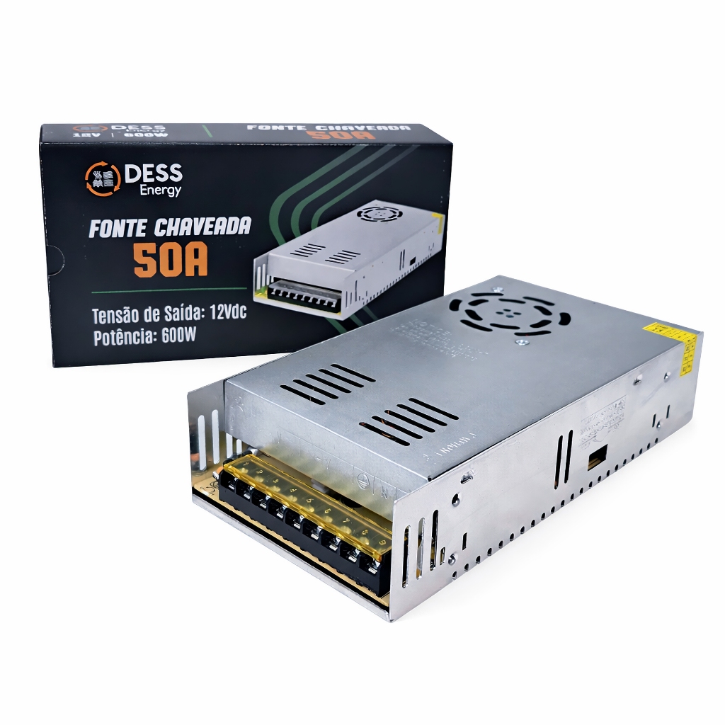 Fonte Chaveada Dess Energy 12V 50A 600W Bivolt Conversor Elétrico