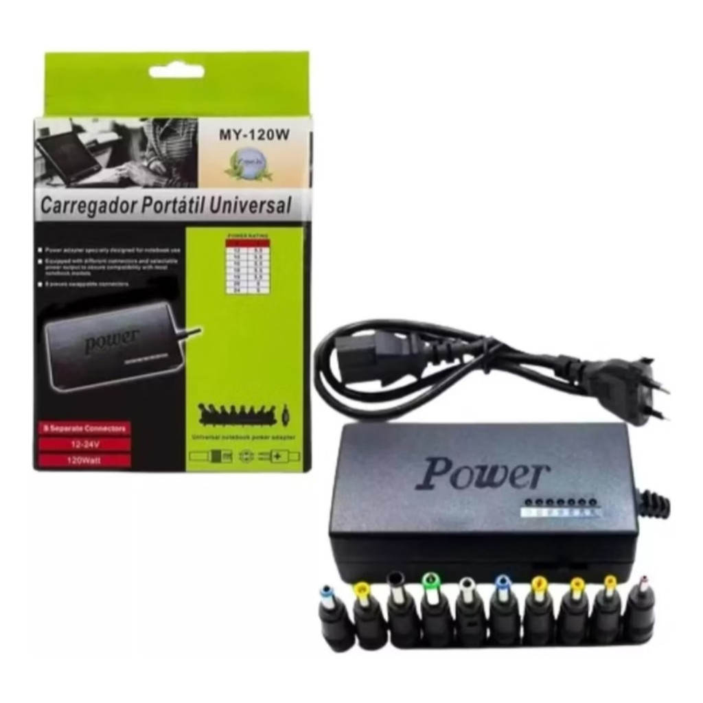Carregador Universal Notebook 12v A 24v C/ Adaptador Bivolt