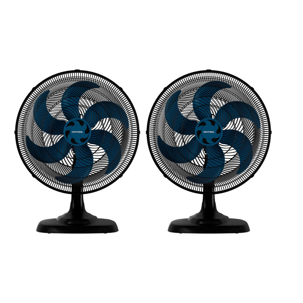Kit 2 Ventilador Mesa Preto Azul Turbo 50c 127 135w Ventisol