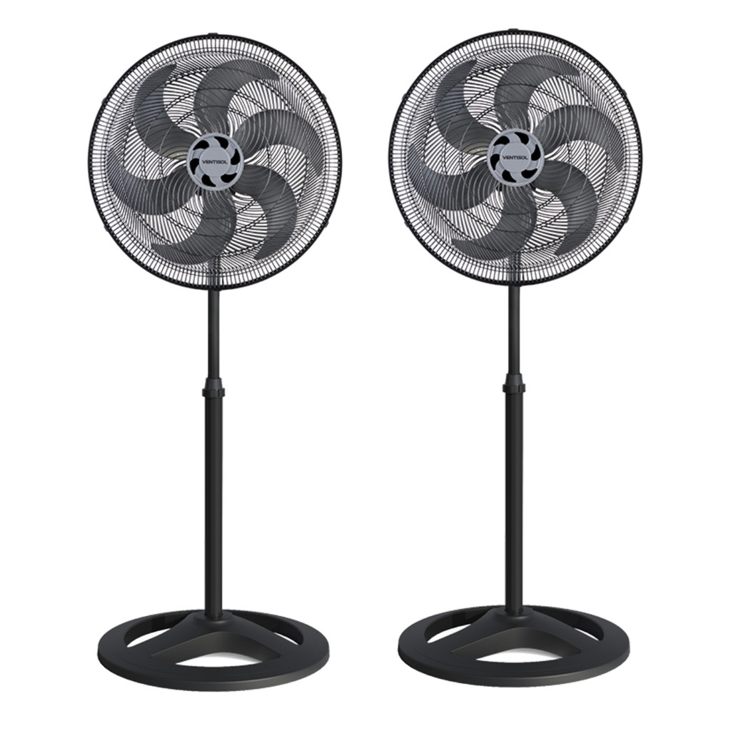 Kit 2 Ventilador Coluna Preto 50cm Turbo 127v 135w Ventisol