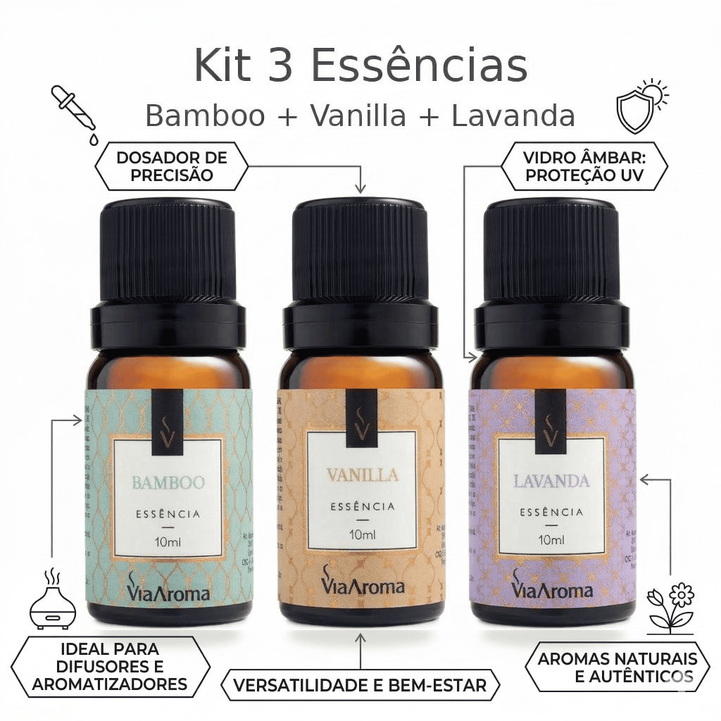 Kit 3 Essência De Óleo Fragrâncias Via Aroma 10ML